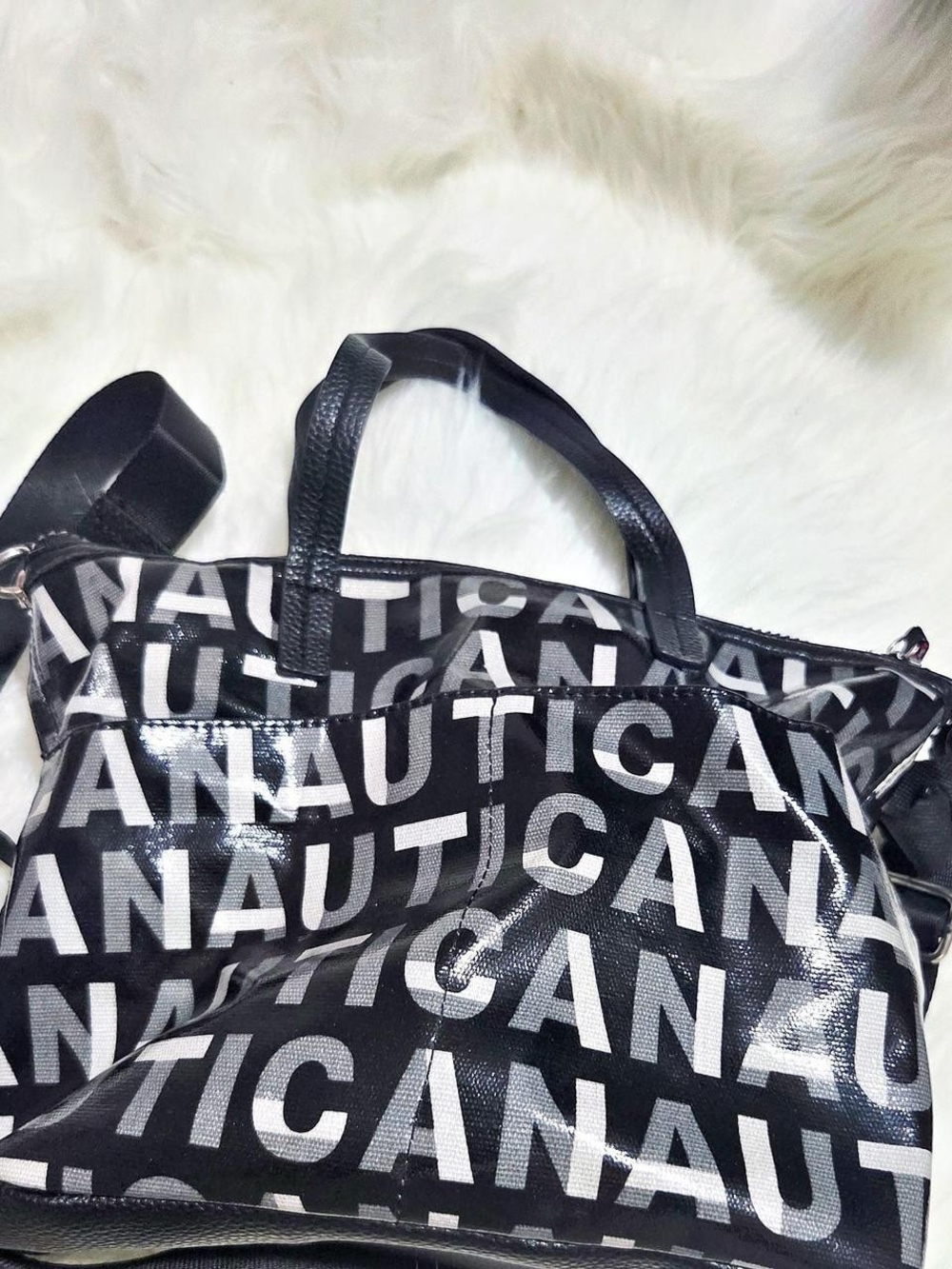 Nautica Black Tote with White Logo Allover Print